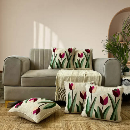 Tulip Fields Forever - Embroidered Premium Cushion Cover